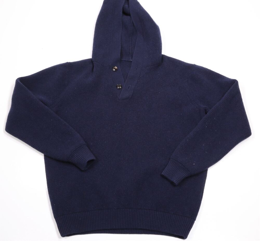 Peter Millar Navy Blue Alpine Henley Woven Wool Cashmere Hoodie Sweater Small